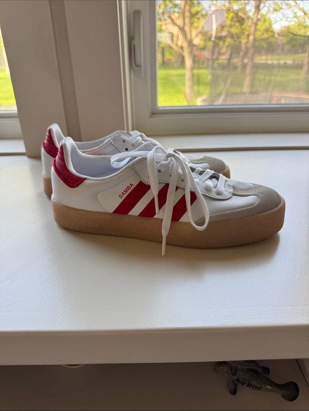 adidas Sambae White Sneakers with Red Stripes and Gum Sole - Picture 3 of 7